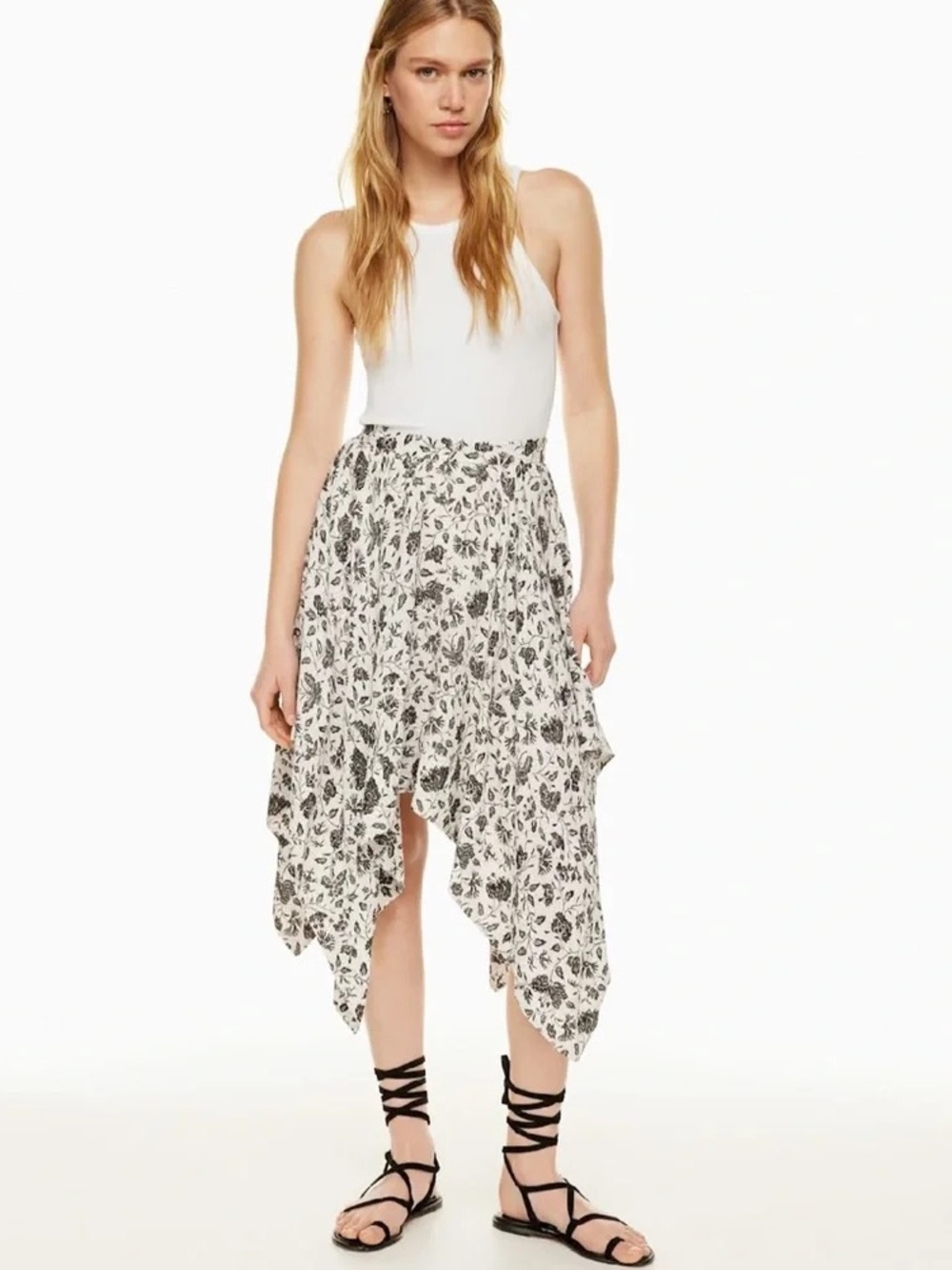 Aritzia Little Moon Fererra Handkerchief Fairy Asymmetrical Floral Midi Skirt 8